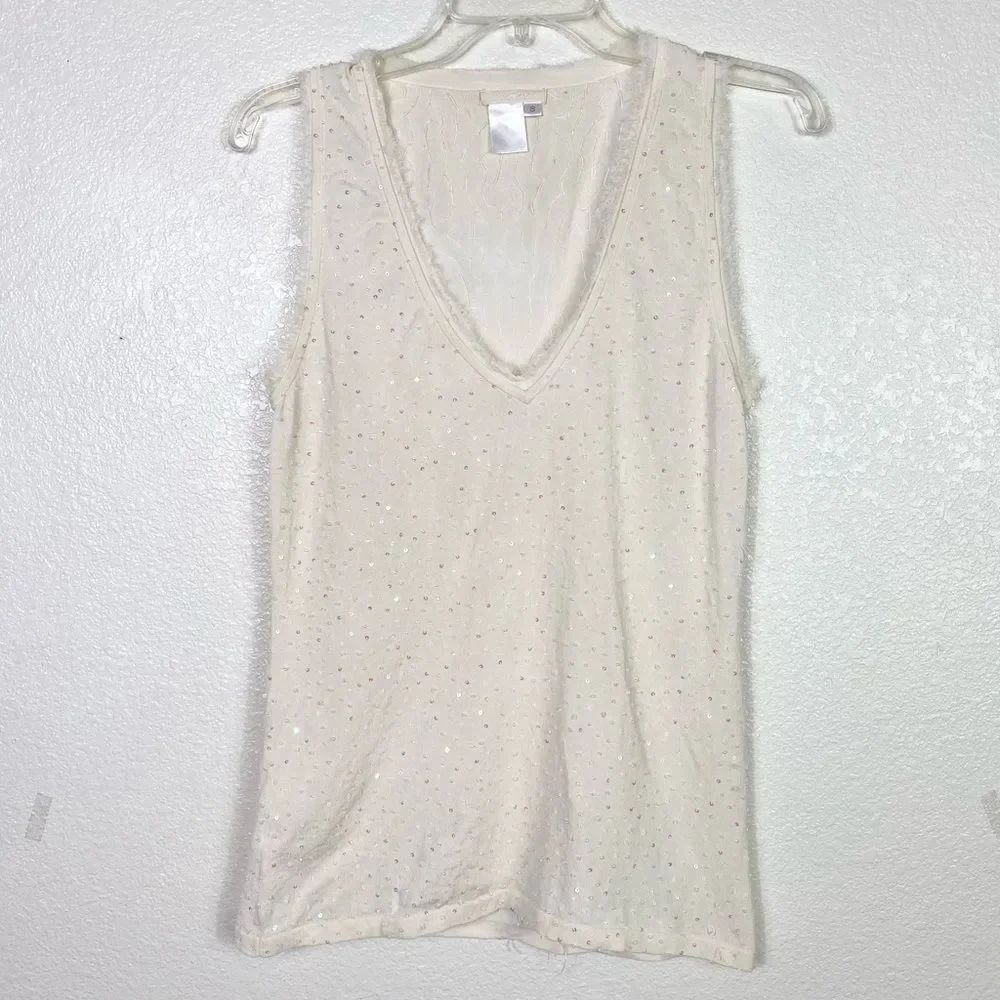 Votrenoil Ivory Beaded Embellished Sleeveless Blouse Tank Top